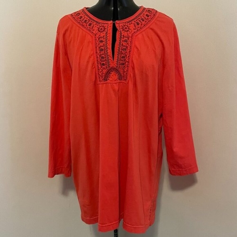 Pappagallo Boho Beaded Accents Long Sleeve Womens Tunic Top Size 1X